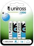Uniross Performance 4 X AAA 1000 Series Rechargeable Batteries Electronics