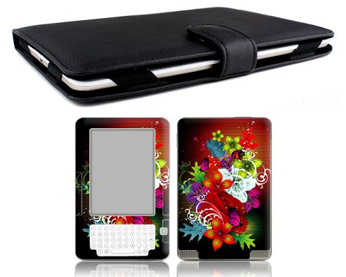 Bundle Monster Kindle 2 Synthetic Leather Case Cover Jacket + Skin Sticker + Screen Protector Ebook Accessories Combo - Fit 2nd Generation 6