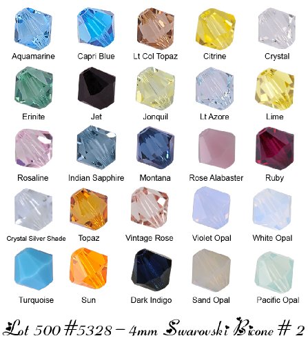 Lot 500 Bicone 4mm Swarovski 5301 / 5328 Crystal Beads 25colors (#2). Wholesale price!