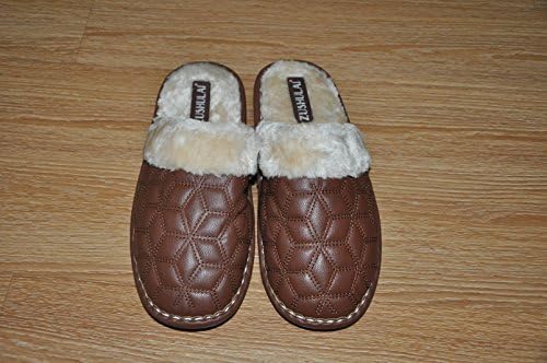 Viiart Women's Men's Plush Fleece Lining Clog Waterproof Faux Leather House Slipper Size 9, 10 Optional
