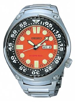 Seiko #SHC059 Men's Orange Dial Stainless Steel Quartz Diver Watch