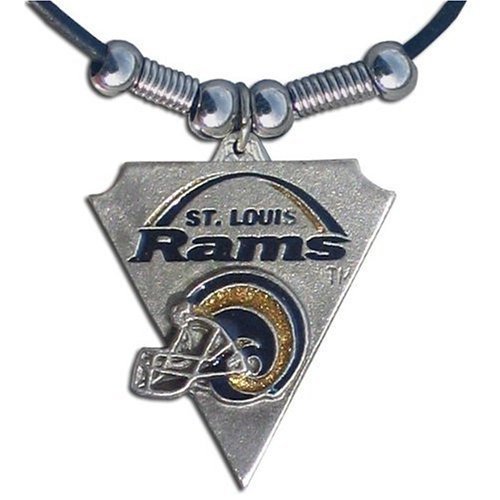St. Louis Rams Leather Necklace Beads & Pewter Pendant - NFL Football Fan Shop Sports Team Merchandise