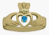 Ladies 10 Karat Yellow Gold Aquamarine Claddagh Ring