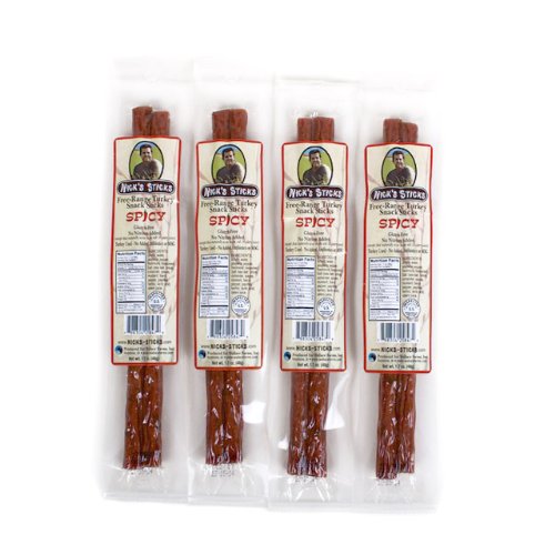 Nick's Sticks Spicy Free Range Turkey Snack Sticks - Gluten Free - No Antibiotics or Hormones (12 packages of 2 sticks)
