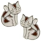 Tomas Sterling Silver Enamel Stud Earrings - Sitting Cat with Brown Stripes