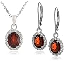 Sterling Silver Garnet Lever Back Earrings and Pendant Necklace Set