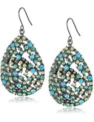 ABS By Allen Schwartz "True Color" Hematite Color Plating Blue and Green Crystal Pear Drop Earrings