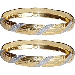 Gold and Rodium Plated Bangle Bracelets Pair Costume Jewelry from India Unique Gift for Her 2.5 inches