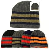 Boys Reversible Fashion Stripe Knit Beanies (One Size Fits Most, Sizes 8 - 16)