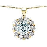 1.70 cttw 14K Yellow Gold Plated 925 Sterling Silver and Genuine Round Aquamarine Pendant - Gold...