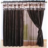 A Pair of Brown Chenille Valance Windows Curtain Drapes Panels by 