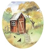 Toilet Tattoos TT-JK01-R Outhouse Watercolor Decorative Applique for Toilet Lid, Round