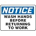 Accuform Signs, Notice Wash Hands Before Returning To Work, 7" X 10", Aluminum