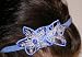 Headband with 2 Flowers #999b Light Blue Background with Silver Flowers Outlined in Blue with a Dark Blue Center Hand-made Using Glass Beads.