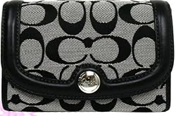 Coach Hampton Signature Compact Clutch Wallet Bag F45009 Black and White