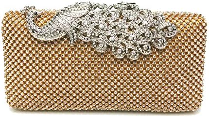 Bling Peacock Clutch Purse Ladies Rhinestone Crystal Clutch Bag (Golden)