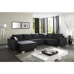 Sofa Comfort Schwarz / Grau Napalon Leder Couch mit Schlaffunktion