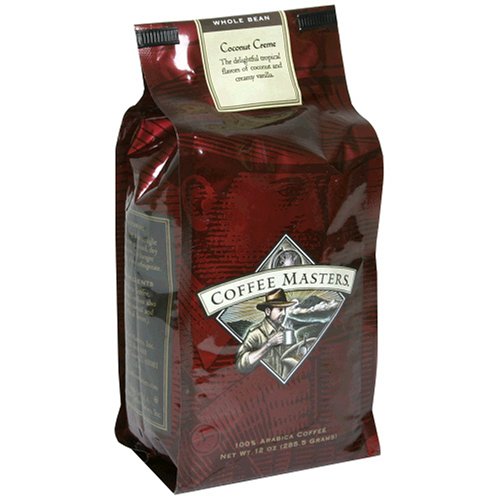 Coffee Masters Flavored Coffee, Coconut Creme, Whole Bean, 12-Ounce Valve Bag, (Pack of 4)