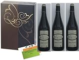 Wein Geschenkset, französischer Rotwein, Chateau la Condamine Betrand - Les Grands Vins du Languedoc - Cabernet Sauvignon, edler Rotwein in 3er Präsentbox Elegance in Leinenstruktur, auf Wunsch mit persönlicher Geschenknachricht (ohne Aufpreis)