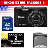 Nikon COOLPIX S3100 14 MP Digital Camera with 5x NIKKOR Wide-Angle Optical Zoom Lens and 2.7-Inch LCD (Black) Package 1