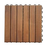 Acacia Teak 6 Slat Deck Tiles - Box of 10 Tiles (10 Square Feet) (Natural Wood) (1"H x 12"W x 12"D)