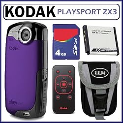 Kodak PlaySport Zx3 HD Waterproof Pocket Video Camera in Purple + Accessory Kit