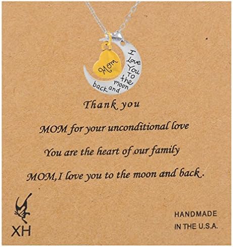 Xiehou Mom I Love You to the Moon and Back Engraved Heart Crescent Pendant Chain Necklace