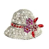 White Swarovski Crystal Red Hat Pin Brooch Jewelry Vintage Bonnet Floral Flap...