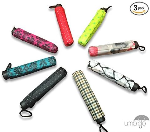 Umbrollo Mini 9.5" Umbrella Geometric Design Assorted with Cover (Pack of 3 Umbrellas - Designs Vary)