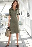 Roll-Sleeve Linen Cotton Shirt Dress