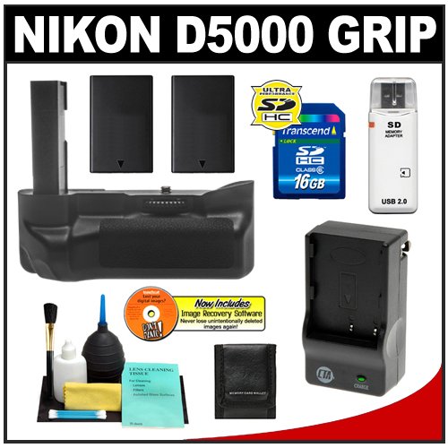 Zeikos Vertical Battery Grip + 2 EN-EL9 Batteries + 16GB SD Card + Accessory Kit for Nikon D5000 Digital SLR Cameras