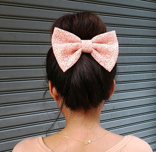PEACH LACE OVERSIZE BOW HAIR CLIP