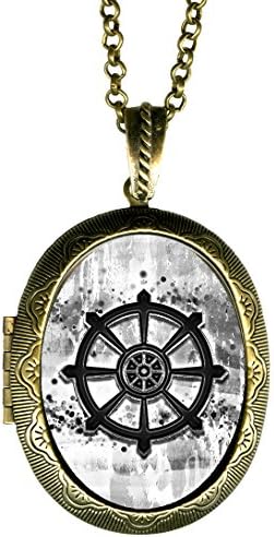 Dharmachakra B&amp;w Wheel of Dharma Buddhism Bronze Gold Solid Perfume Locket Pendant