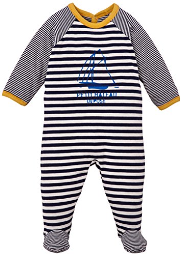 Petit Bateau Baby-Boys Newborn Striped Back Snap Footie with Boat Graphic
