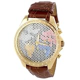 Just Bling Men's JB-004L-B Rock Star Gold-Tone World Map Leather Diamond Watch