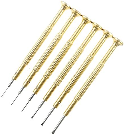 6pc Set Stainless Steel Old Swiss Antique Style Screwdrivers of Precision with Free Aluminium Drum Barrel and Extra Fine Flat Blade 0.60/ 0.80/ 1.00/ 1.20/ 1.60/ 2.00mm Ion Plated Gold (Old Swiss Antique Design)