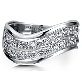 Sterling Silver 925 Cubic Zirconia CZ Multi Strand Wave Ring Band - Nickel Free Fashion Right Hand Ring
