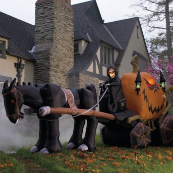 Inflatable 15' Halloween Grim Reaper & Pumpkin Carriage - Halloween Decorations and Decor - Grandin Road