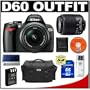 Nikon D60 Digital SLR Camera with 18-55mm AF-S VR Zoom Lens + Nikon 55-200mm AF-S Zoom Lens + 8GB SD Card + EN-EL9 Battery + Case