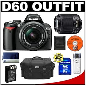 Nikon D60 Digital SLR Camera with 18-55mm AF-S VR Zoom Lens + Nikon 55-200mm AF-S Zoom Lens + 8GB SD Card + EN-EL9 Battery + Case