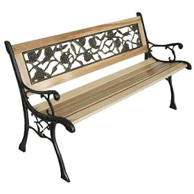 3 Seater Wooden Slat Garden Bench Seat Rose Style Cast Iron Legs