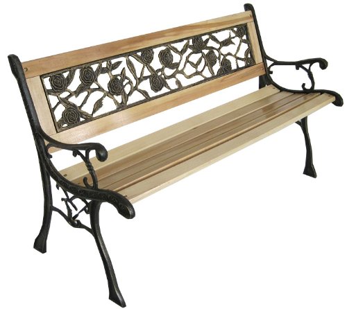 3 Seater Wooden Slat Garden Bench Seat Rose Style Cast Iron Legs