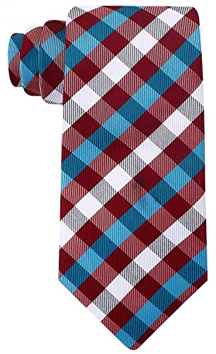 Scott Allan Mens Plaid Necktie - Burgundy/Teal