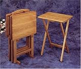 Outdoor Living : Four Oak Tray Tables with Stand