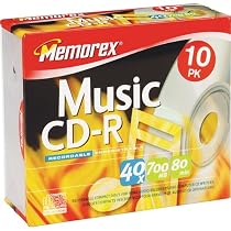 Memorex 700MB/80-Minute 40x Music CD-R Media (10-Pack with Slim Jewel Cases)