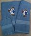 Embroidered Snowman with Present on 3 piece blue cotton bath towel Set