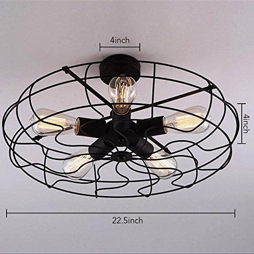 BAYCHEER HL371436 Industrial Retro Vintage style 110V Semi Flush Mount Ceiling Light Chandelier