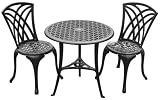 Denewood CFC002BL Versailles Black Cast Aluminum Three Piece Bistro Set