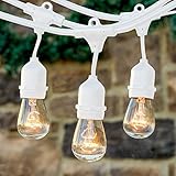 Brightech - Ambience Pro with WeatherTite Technology - Outdoor Weatherproof Commercial String Lights with Hanging Sockets - Includes 11S14 Incandescent Bulbs - White Color