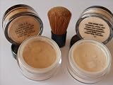 ERTH MINERAL MAKEUP FOUNDATION #5.2 MEDIUM TAN + MOTH VEIL FINISHING POWDER + BABY KABUKI BRUSH.  TRY ME SIZE 2G EACH.  100% PURE CRUSHED MINERALS